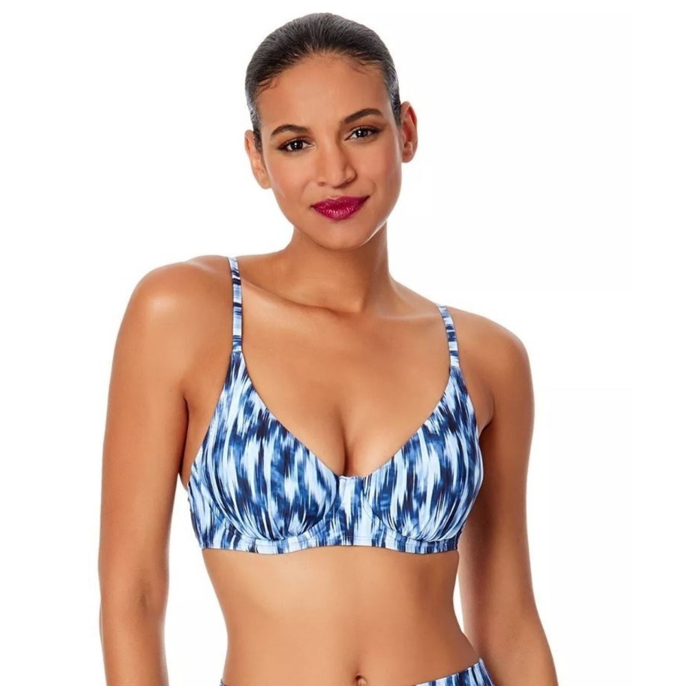 Anne Cole Women's Printed Underwire Bikini Top in Blue/White Tie Dye 32C/34B